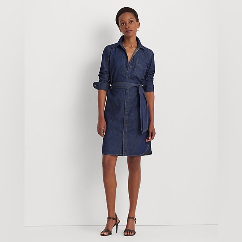Ralph Lauren Belted Denim Shirt Dress with pockets, Medium NWT